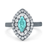Marquise Vintage Halo Wedding Ring Simulated Cubic Zirconia 925 Sterling Silver