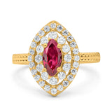 Marquise Vintage Halo Wedding Ring Simulated Cubic Zirconia 925 Sterling Silver