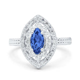 Marquise Vintage Halo Wedding Ring Simulated Cubic Zirconia 925 Sterling Silver