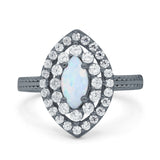 Marquise Vintage Halo Wedding Ring Simulated Cubic Zirconia 925 Sterling Silver