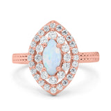 Marquise Vintage Halo Wedding Ring Simulated Cubic Zirconia 925 Sterling Silver