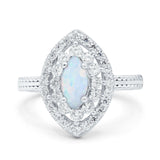 Marquise Vintage Halo Wedding Ring Simulated Cubic Zirconia 925 Sterling Silver