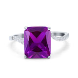 Swirl Engagement Ring Emerald Cut Simulated Cubic Zirconia 925 Sterling Silver