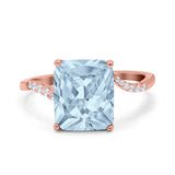Swirl Engagement Ring Emerald Cut Simulated Cubic Zirconia 925 Sterling Silver