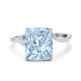 Swirl Engagement Ring Emerald Cut Simulated Cubic Zirconia 925 Sterling Silver