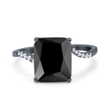 Swirl Engagement Ring Emerald Cut Simulated Cubic Zirconia 925 Sterling Silver