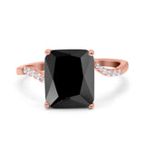 Swirl Engagement Ring Emerald Cut Simulated Cubic Zirconia 925 Sterling Silver