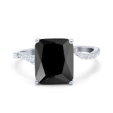 Swirl Engagement Ring Emerald Cut Simulated Cubic Zirconia 925 Sterling Silver