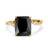 Swirl Engagement Ring Emerald Cut Simulated Cubic Zirconia 925 Sterling Silver