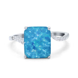 Swirl Engagement Ring Emerald Cut Simulated Cubic Zirconia 925 Sterling Silver
