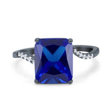 Swirl Engagement Ring Emerald Cut Simulated Cubic Zirconia 925 Sterling Silver