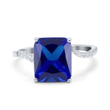 Swirl Engagement Ring Emerald Cut Simulated Cubic Zirconia 925 Sterling Silver