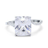 Swirl Engagement Ring Emerald Cut Simulated Cubic Zirconia 925 Sterling Silver