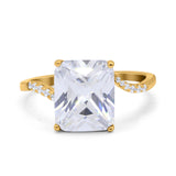 Swirl Engagement Ring Emerald Cut Simulated Cubic Zirconia 925 Sterling Silver