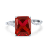Swirl Engagement Ring Emerald Cut Simulated Cubic Zirconia 925 Sterling Silver