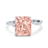 Swirl Engagement Ring Emerald Cut Simulated Cubic Zirconia 925 Sterling Silver