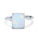 Swirl Engagement Ring Emerald Cut Simulated Cubic Zirconia 925 Sterling Silver