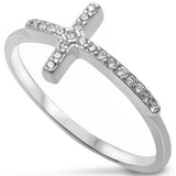 Half Eternity Sideways Cross Ring Round Simulated Cubic Zirconia 925 Sterling Silver