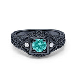Antique Style Wedding Ring Round Simulated Cubic Zirconia 925 Sterling Silver