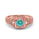 Antique Style Wedding Ring Round Simulated Cubic Zirconia 925 Sterling Silver