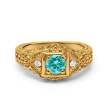 Antique Style Wedding Ring Round Simulated Cubic Zirconia 925 Sterling Silver