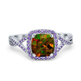 Cushion Wedding Ring Simulated Amethyst Cubic Zirconia 925 Sterling Silver