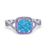 Cushion Wedding Ring Simulated Amethyst Cubic Zirconia 925 Sterling Silver