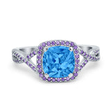 Cushion Wedding Ring Simulated Amethyst Cubic Zirconia 925 Sterling Silver