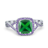 Cushion Wedding Ring Simulated Amethyst Cubic Zirconia 925 Sterling Silver