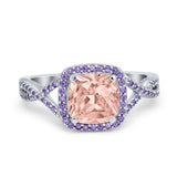 Cushion Wedding Ring Simulated Amethyst Cubic Zirconia 925 Sterling Silver