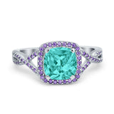 Cushion Wedding Ring Simulated Amethyst Cubic Zirconia 925 Sterling Silver