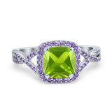 Cushion Wedding Ring Simulated Amethyst Cubic Zirconia 925 Sterling Silver