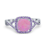 Cushion Wedding Ring Simulated Amethyst Cubic Zirconia 925 Sterling Silver