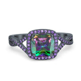 Cushion Wedding Ring Simulated Amethyst Cubic Zirconia 925 Sterling Silver