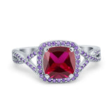 Cushion Wedding Ring Simulated Amethyst Cubic Zirconia 925 Sterling Silver
