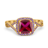 Cushion Wedding Ring Simulated Amethyst Cubic Zirconia 925 Sterling Silver