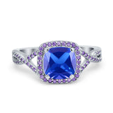 Cushion Wedding Ring Simulated Amethyst Cubic Zirconia 925 Sterling Silver