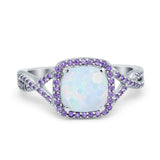 Cushion Wedding Ring Simulated Amethyst Cubic Zirconia 925 Sterling Silver
