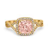 Halo Infinity Shank Engagement Ring Cushion Simulated Cubic Zirconia 925 Sterling Silver