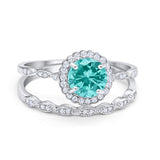 Two Piece Art Deco Halo Engagement Ring Round Simulated CZ 925 Sterling Silver