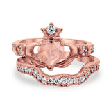 Wedding Bridal Piece Ring Heart Simulated Cubic Zirconia 925 Sterling Silver