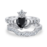 Wedding Bridal Piece Ring Heart Simulated Cubic Zirconia 925 Sterling Silver