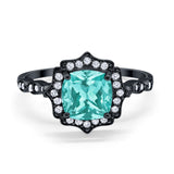 Halo Engagement Ring Cushion Simulated Cubic Zirconia 925 Sterling Silver