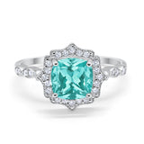 Halo Engagement Ring Cushion Simulated Cubic Zirconia 925 Sterling Silver