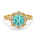 Halo Engagement Ring Cushion Simulated Cubic Zirconia 925 Sterling Silver