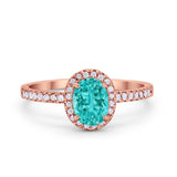Halo Engagement Ring 925 Sterling Silver Oval Simulated Cubic Zirconia