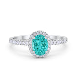 Halo Engagement Ring 925 Sterling Silver Oval Simulated Cubic Zirconia