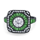 Art Deco Wedding Engagement Antique Style Ring Baguette Round Cubic Zirconia 925 Sterling Silver