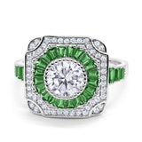 Art Deco Wedding Engagement Antique Style Ring Baguette Round Cubic Zirconia 925 Sterling Silver