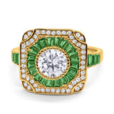 Art Deco Wedding Engagement Antique Style Ring Baguette Round Cubic Zirconia 925 Sterling Silver